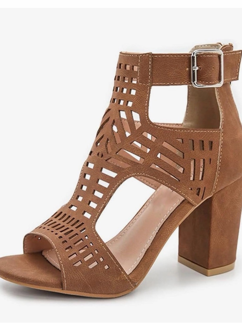 Women's Tan Cutout Block Heel Sandal